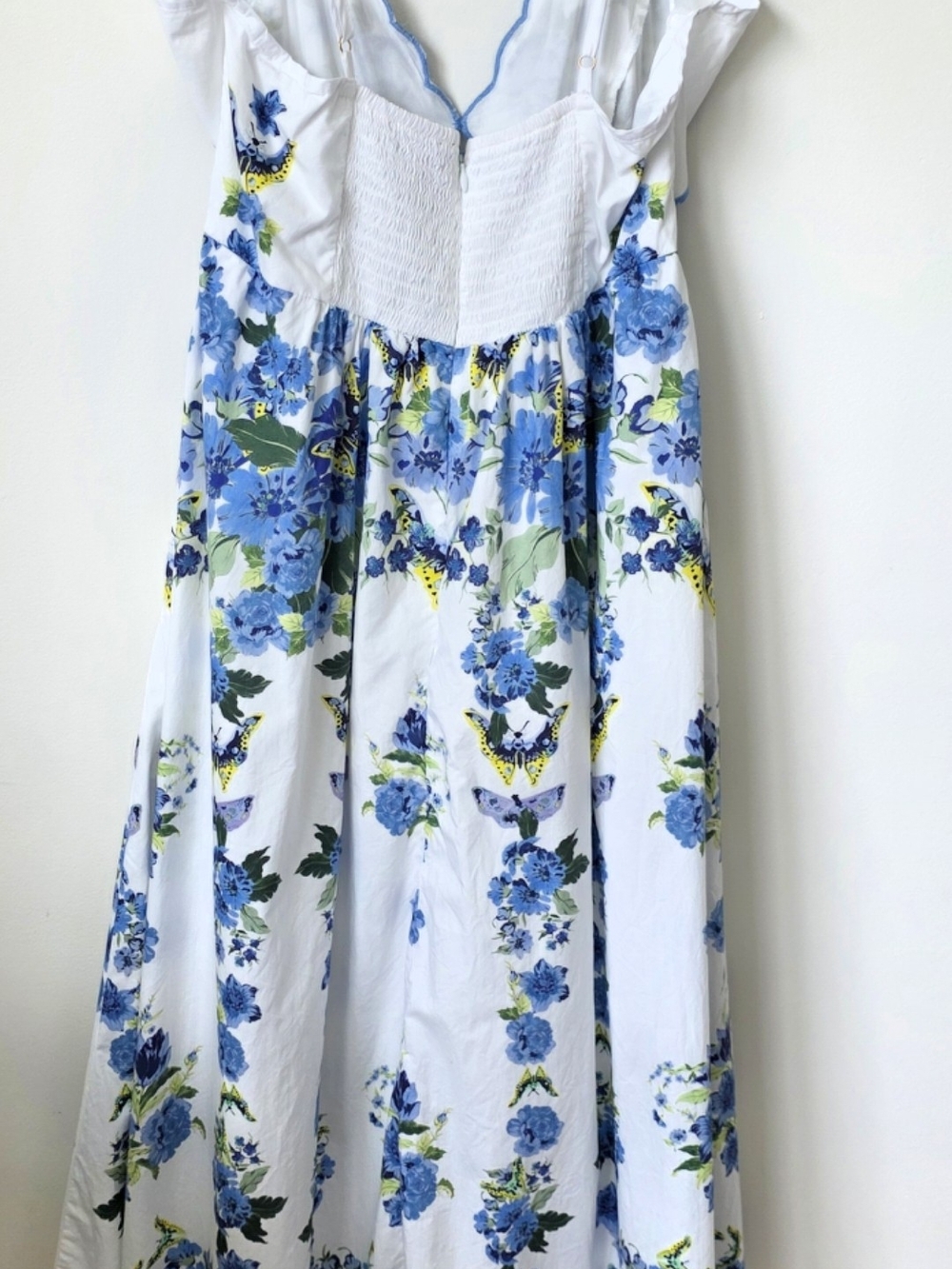 By Anthropologie Cotton Scalloped Midi Dress Floral Butterfly Preppy Size M - Picture 7 of 16